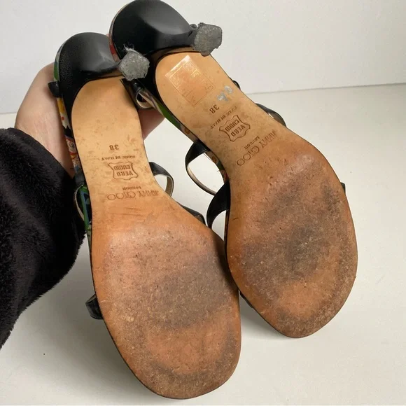 Jimmy Choo Black Leather Strappy Heels Sandals Vintage 90s Y2K Womens 38 - Picture 8 of 15